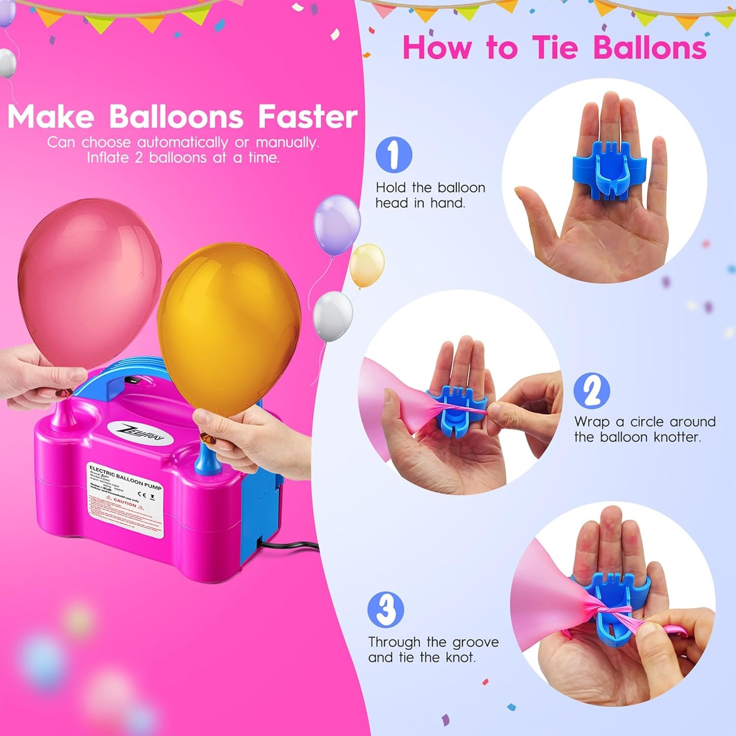 Portable Electric Balloon Pump - 110V 600W Dual Nozzle Balloon Inflator Pump with 113 accessories Decorations for Party