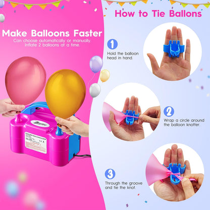 Portable Electric Balloon Pump - 110V 600W Dual Nozzle Balloon Inflator Pump with 113 accessories Decorations for Party
