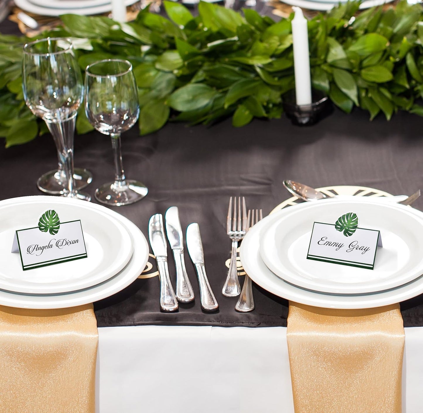 Gift Boutique 100 Pack Palm Leaf Place Cards Floral Green Leaves Seating Name Card Wedding Party Table Setting Tropical Folded Greenery Tent Cards