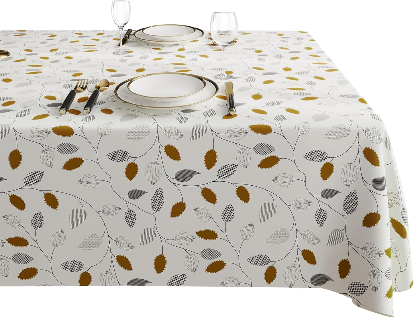 Rectangle Table Cloth,100% Waterproof Tablecloth Oil Proof Spill Proof Vinyl Table Cloth, Wipe Clean Plastic Table Cover for Dining, Camping, Indoor and Outdoor 52" x 70",Leaves