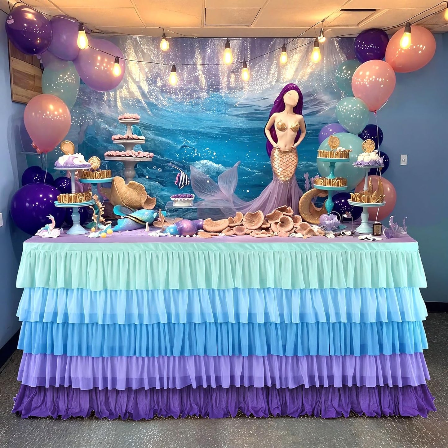 6ft Rainbow Tutu Table Skirt for Rectangle Round Tables Chiffon Table Cloth for Birthday Party Decorations Baby Shower Parties Ruffle Table Skirting