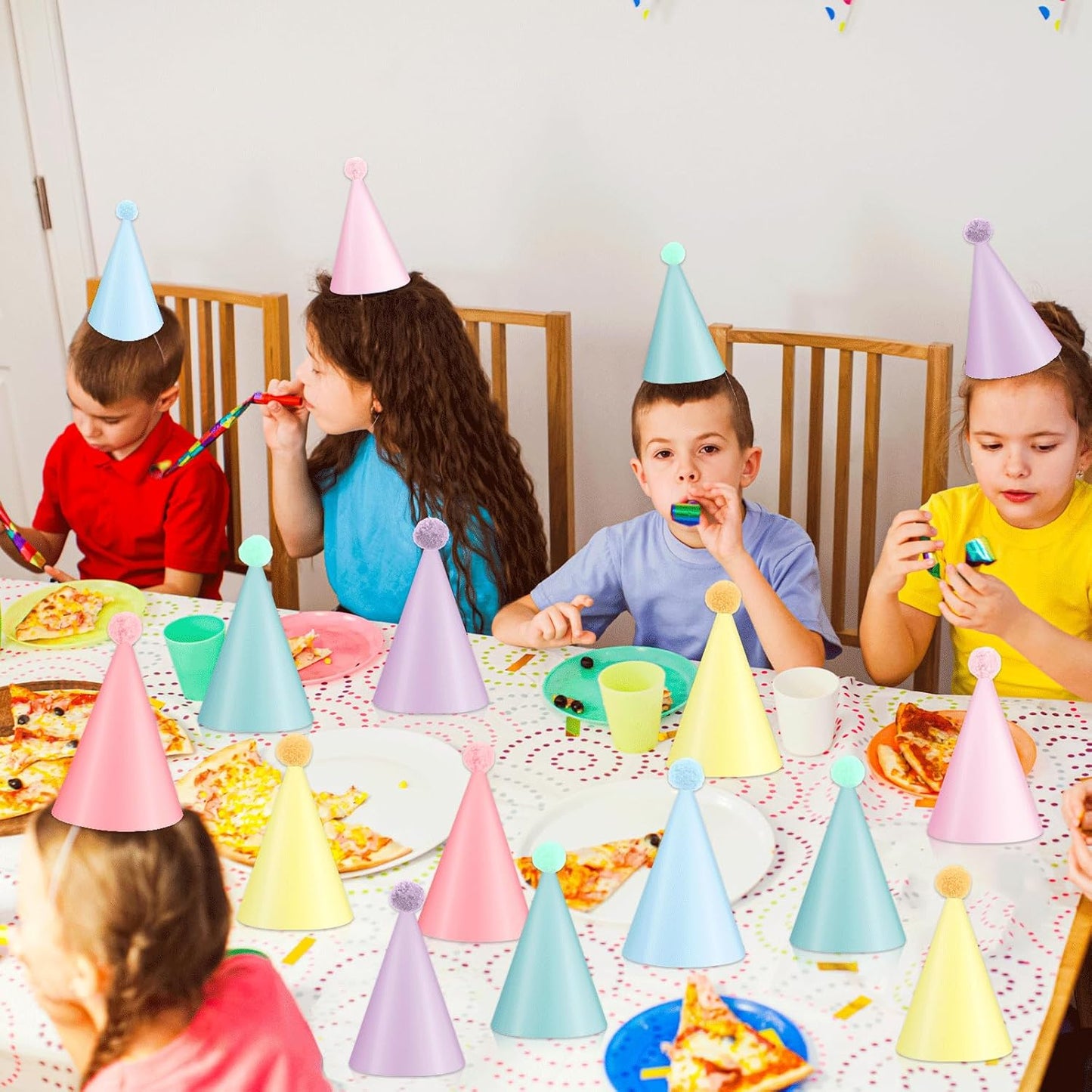 24 PCS Rainbow Party Hats - DIY Assemble Pastel Rainbow Themed Paper Hats Pastel Party Birthday Party Cone Hats Macaron Themed Party Hats for Kids and Adults Birthday, Baby Shower Party Decorations