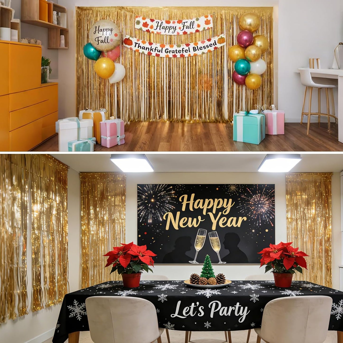2 Pack Foil Curtain Backdrop Curtains Silver Tinsel Door Streamers Birthday Party Decorations Photo Booth Props for Disco Party Graduation Wedding Baby Shower Bachelorette Christmas Gender Reveal