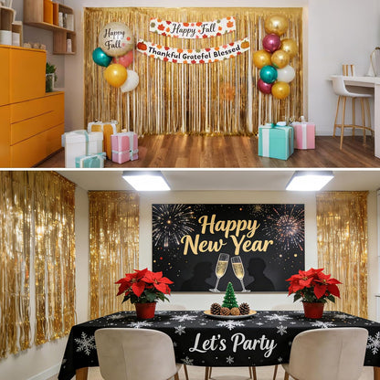 2 Pack Foil Curtain Backdrop Curtains Silver Tinsel Door Streamers Birthday Party Decorations Photo Booth Props for Disco Party Graduation Wedding Baby Shower Bachelorette Christmas Gender Reveal