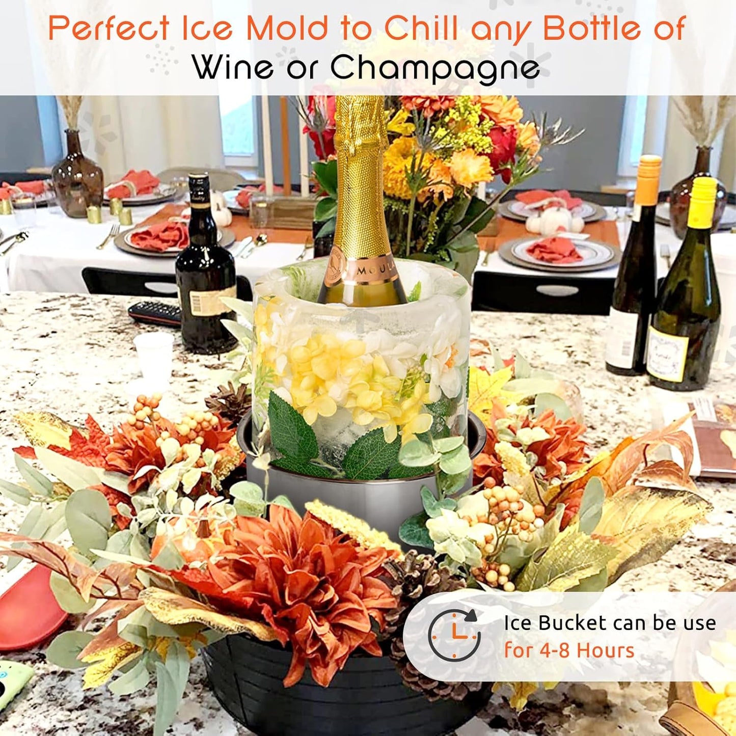 Ice Bucket Mold,Ice Mold Wine Bottle Chiller,Champagne Bucket Ice Mold, Flower/Fruits/Any Decoration to DIY Your Champagne Bucket Ice Mold For Special Parties (M)
