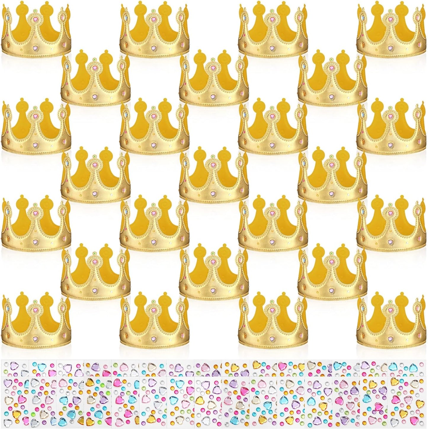 Yaomiao 66 Pieces Foam Princess Tiaras DIY Crowns Kids Party Favors Craft Crystal Diamond Sticker Girls Making Your Own Tiara (Gold)