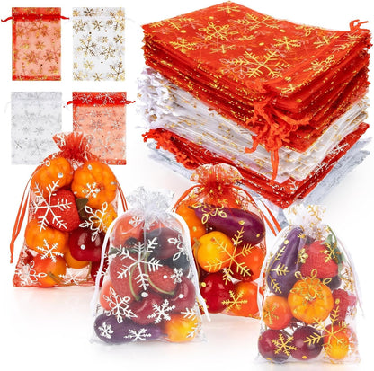 Sukh 100pcs Organza Bags 5''x7'' - White Sheer Mesh Drawstring Bags for Jewelry, Soap, Fruits, Candy, Small Gift Bags for Weddings, Valentine's Day, Mother's Day, Halloween, Thanksgiving, Christmas