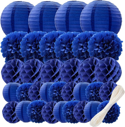 WOLHOWLTD Mermaid Theme Paper Decoration Set - 33 Pcs Paper Lanterns, Pompoms, Honeycomb Decorations for Mermaid Theme, Baby Shower,Wedding Rainbow Birthday Party Home Decoration(Pink Blue Purple)