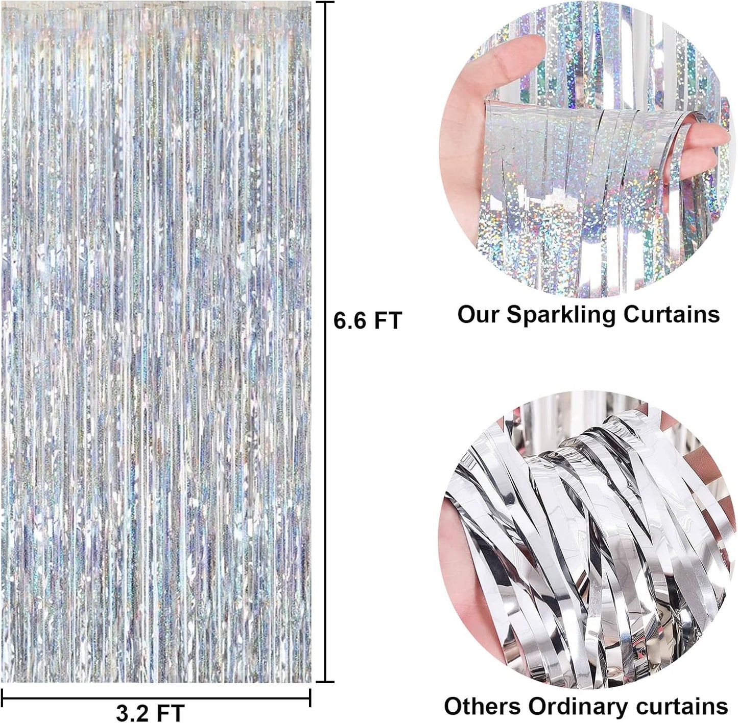 FECEDY 2pcs 3ft x 8.3ft Shiny Corlorful Metallic Tinsel Foil Fringe Curtains Photo Booth Props for Engagement Bridal Shower Bachelorette Baby Shower Bachelorette Holiday Celebration Party Decorations