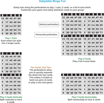 200 Bingo Cards, Large 4.5" x 4.5", Paper Bingo Sheets, Disposable or Reusable for Daubers or Chips