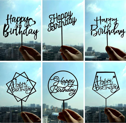 6-Pack Gold Cake Topper Set, Double-Sided Glitter, Acrylic Happy Birthday Cupcake Toppers, Birthday Decorations for Children or Adults.