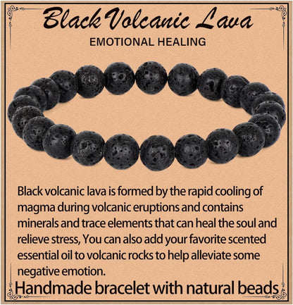 LPBeads Handmade Natural Gemstone Stretch Elastic Bracelet Healing Crystal Round Stone Beads Jewelry Gifts for Women Men