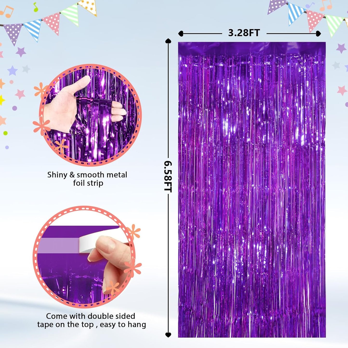 GCB 2Pack Black Metallic Tinsel Foil Fringe Curtains, Black Foil Curtain Backdrop, Photo Booth Props for Birthday Wedding Baby Shower Bachelorette Xmas Celebration Party Decorations Door Streamers