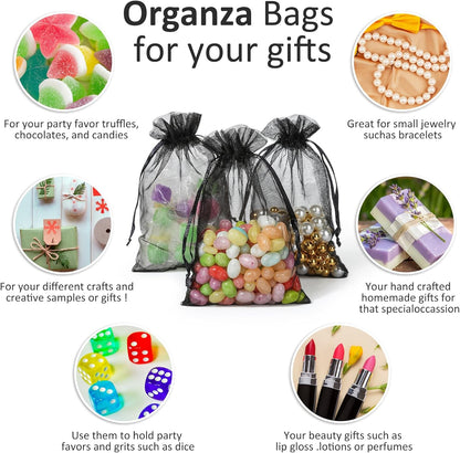 Hopttreely 100PCS Premium Sheer Organza Bags, White Wedding Favor Bags with Drawstring, 4x4.72 Jewelry Gift Bags for Party, Jewelry, Christmas, Mother's Day, Festival, Bathroom Soaps, Makeup Organza Favor Bags