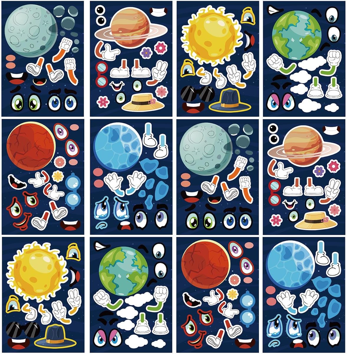 24 Sheets 8.27''×5.9'' Make Your Own Stickers for Kids Toddlers, Make a Face Stickers Mix and Match with Unicorns Dinosaur Horse and Sea Animals for Kids Party Favors Activities