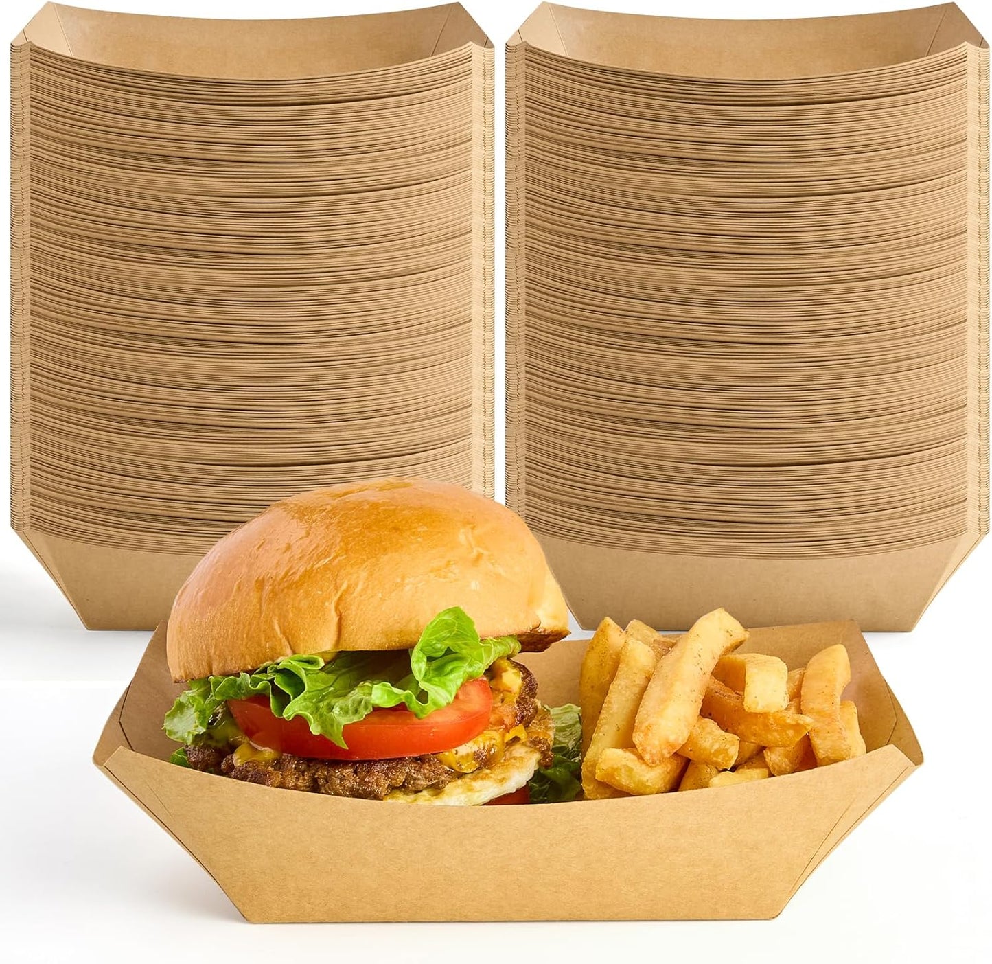 ZORRITA 3 Lb Paper Food Trays - 50 Pack Disposable Nacho Trays, Kraft Paper Food Boats Taco Holders Party Serving Baskets for Hot Dogs Snacks Tacos Fries