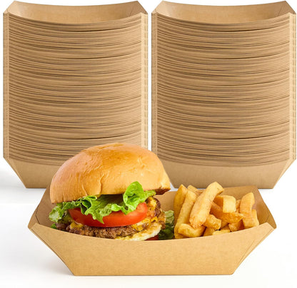 ZORRITA 3 Lb Paper Food Trays - 50 Pack Disposable Nacho Trays, Kraft Paper Food Boats Taco Holders Party Serving Baskets for Hot Dogs Snacks Tacos Fries