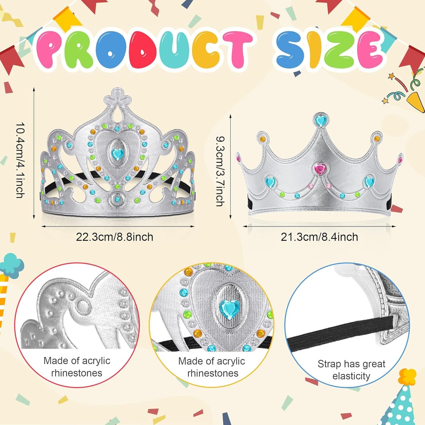 Yaomiao 66 Pieces Foam Princess Tiaras DIY Crowns Kids Party Favors Craft Crystal Diamond Sticker Girls Making Your Own Tiara (Gold)