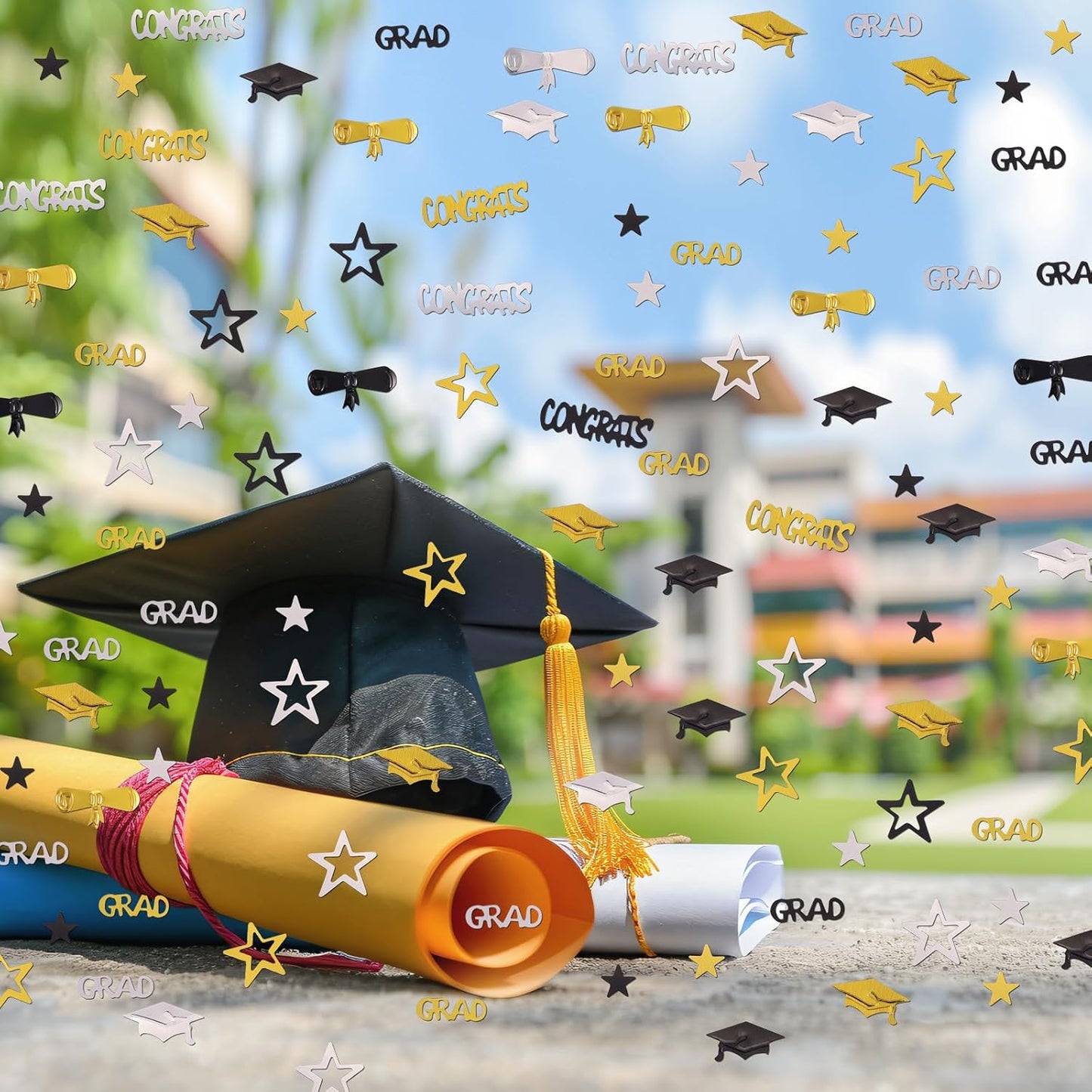 Gold and Black Graduation Confetti 2026, 1000 Pcs Congrats Grad Confetti Class of 2026 Party Table Centerpiece for 2026 Graduation Party Decorations