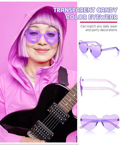 Photect 12 Pair Heart Shaped Sunglasses Neon Color Transparent Heart Glasses for Women Party Favor