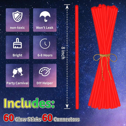 60 Pack 8” White Glow Sticks Bulk with 60 Connectors Neon Glow In The Dark Party favors Supplies for Holiday Birthday Party Decoration (White)