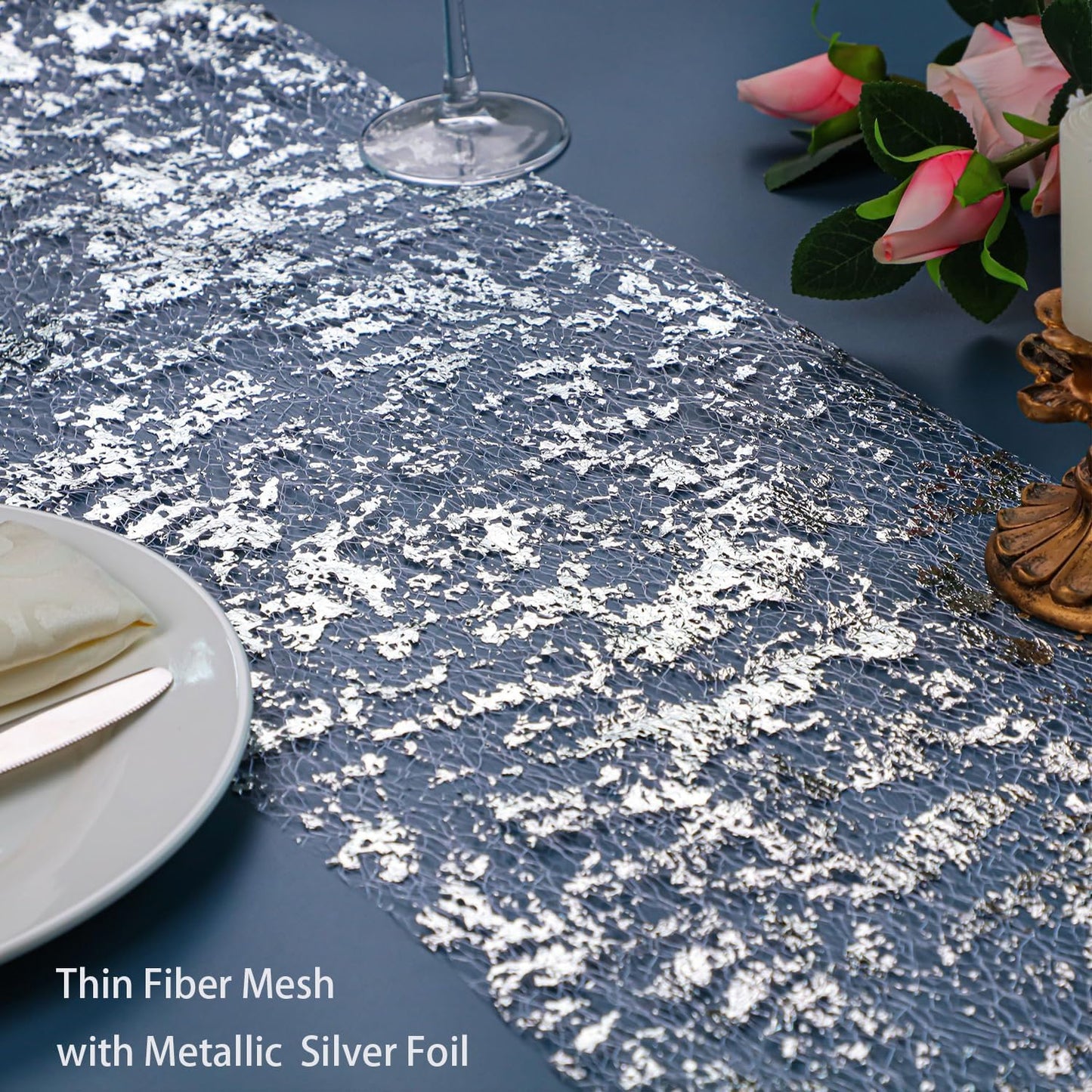 Snowkingdom 2 Pieces Gold Table Runner, Sequin Glitter Foil Metallic Thin Mesh Runner Roll 11"x108", Gold Table Decorations for Event Party, Wedding, Birthday Party, Christmas