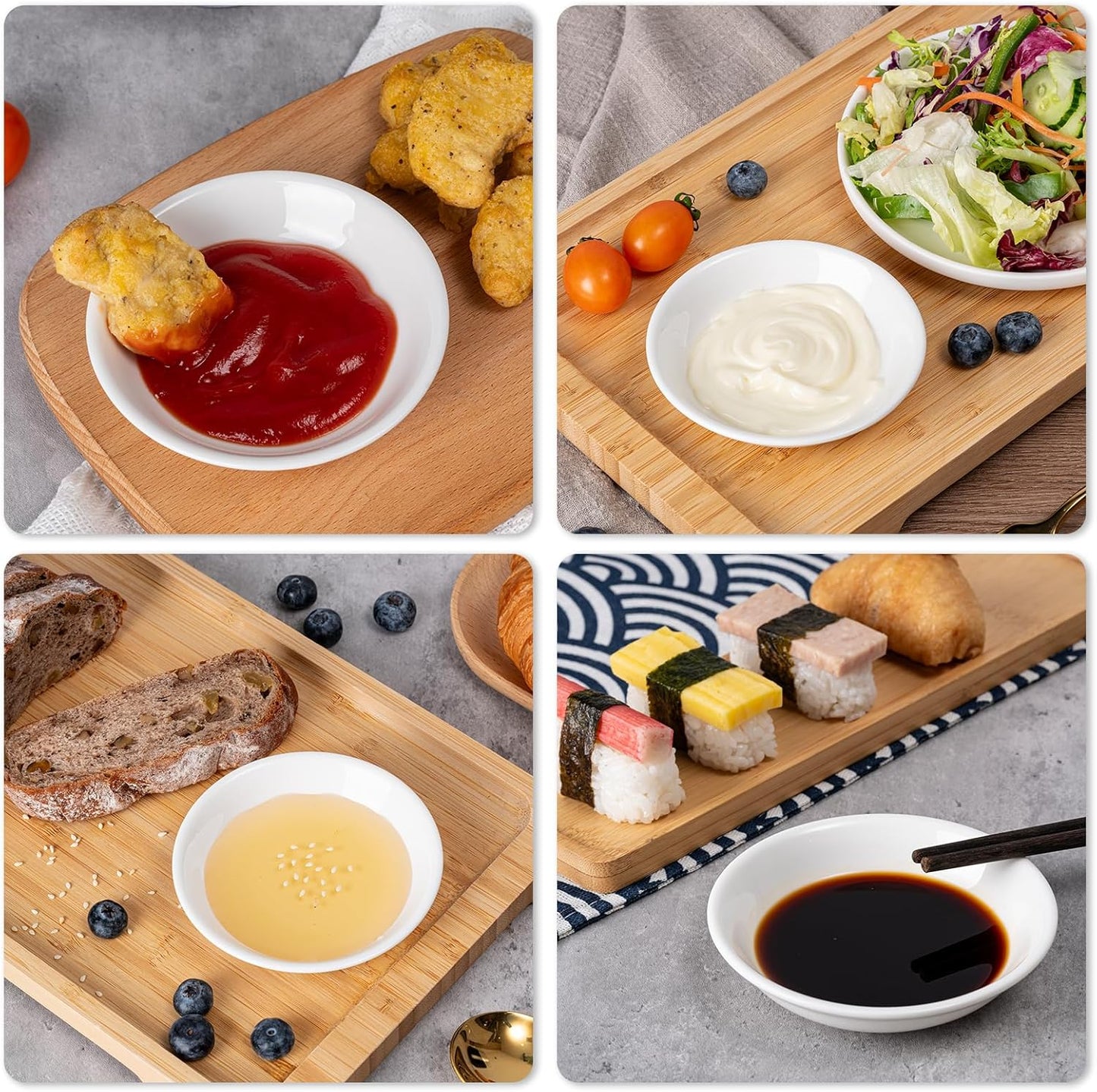Dipping Bowls, Soy Sauce Dish Ceramic, 3 OZ Small Serving Bowls for Side Dishes Vintage Blue Stylish Design, Set of 6 Mini Appetizer Plates for Condiment Sushi Ketchup BBQ Party, 4 Inch