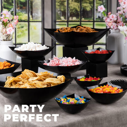 PLASTICPRO Disposable 64 ounce Square Serving Bowls, Party Snack or Salad Bowl, Large Plastic Elegant White Pack of 4