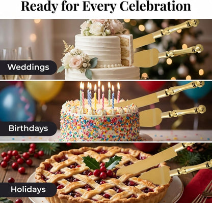 Homi styles Wedding Cake knife and Server Set | Elegant Rose Gold Color Premium 420 Stainless Steel plated Blades | Cake & Pie Serving Set for Wedding Cake, Birthdays, Anniversaries, Parties