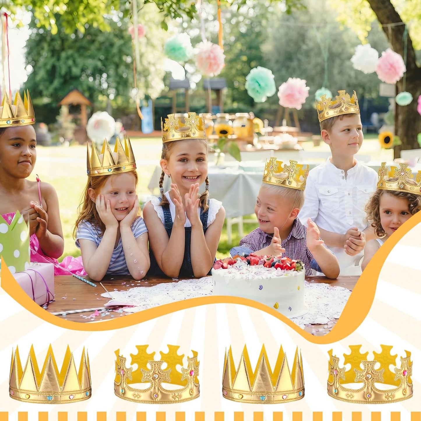 Yaomiao 44 Pcs Birthday Foam Crowns for Kids Princess Tiaras King Hat Bulk Diamond Sticker Kits for Crown Party Supplies