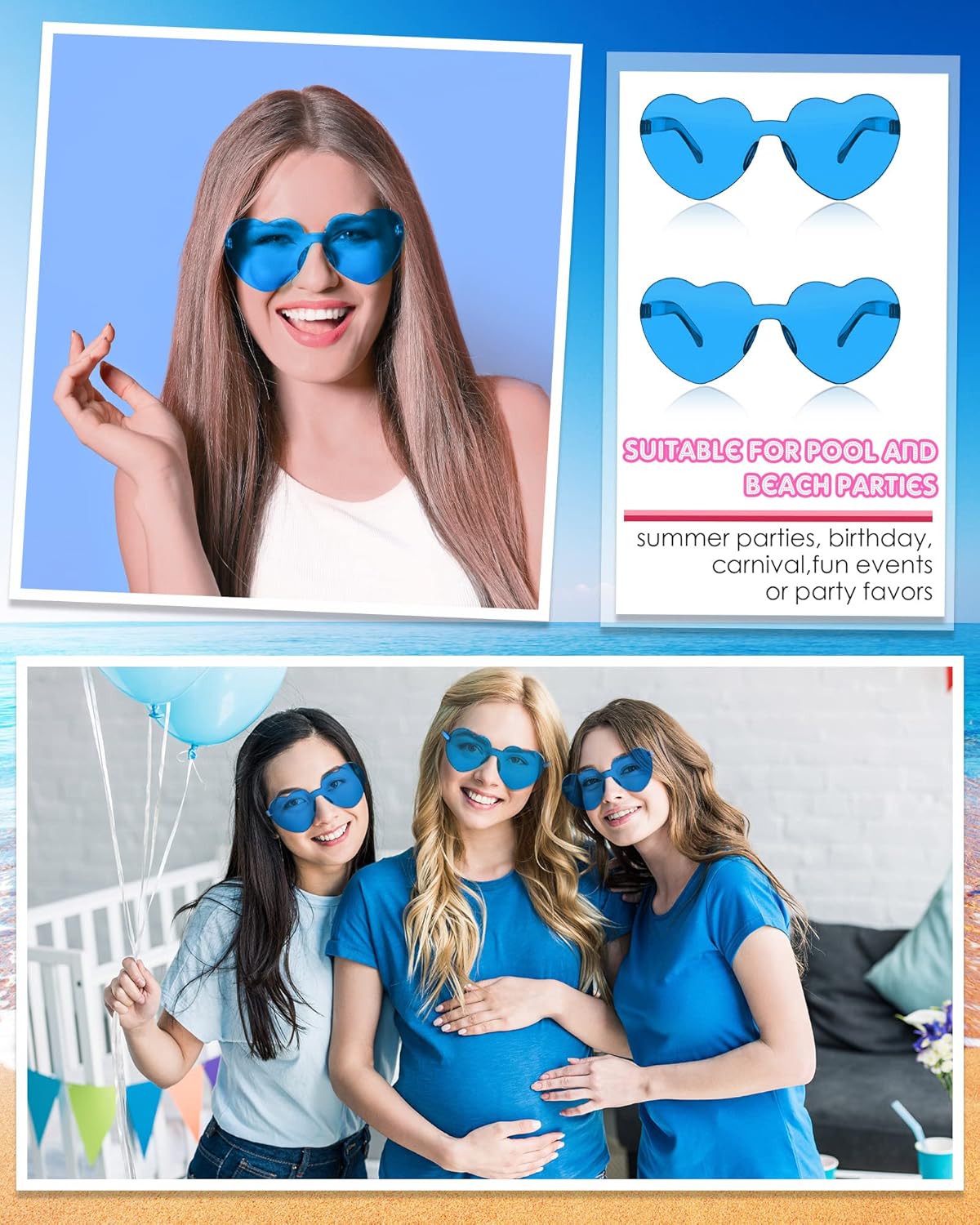 Frienda 8 Pairs Heart Shaped Sunglasses for Women Rimless Heart Glasses Candy Color Sunglasses for Party Favor