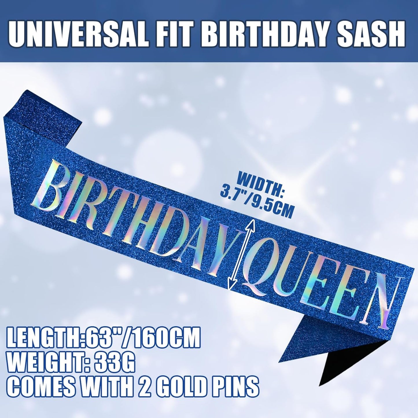 RUDONG M Birthday Queen Sash Glitter - Gold Birthday Sash for Women & Girls | Sweet 16/18th/21st/30th/40th/50th/60th/70th, All-Age Celebration Party Decor