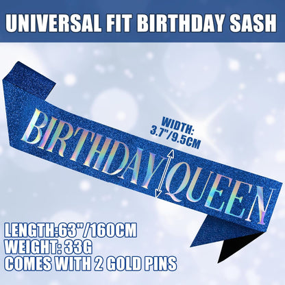 RUDONG M Birthday Queen Sash Glitter - Gold Birthday Sash for Women & Girls | Sweet 16/18th/21st/30th/40th/50th/60th/70th, All-Age Celebration Party Decor