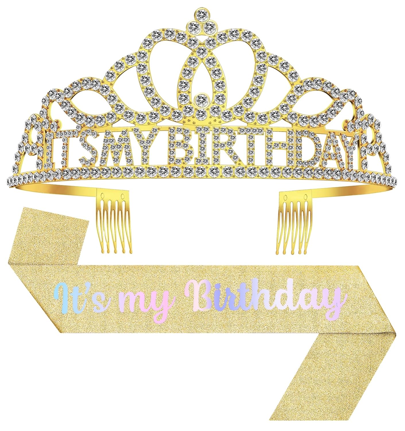 Birthday Tiara and Crown with Sash, Birthday Tiara for Women Party Silver