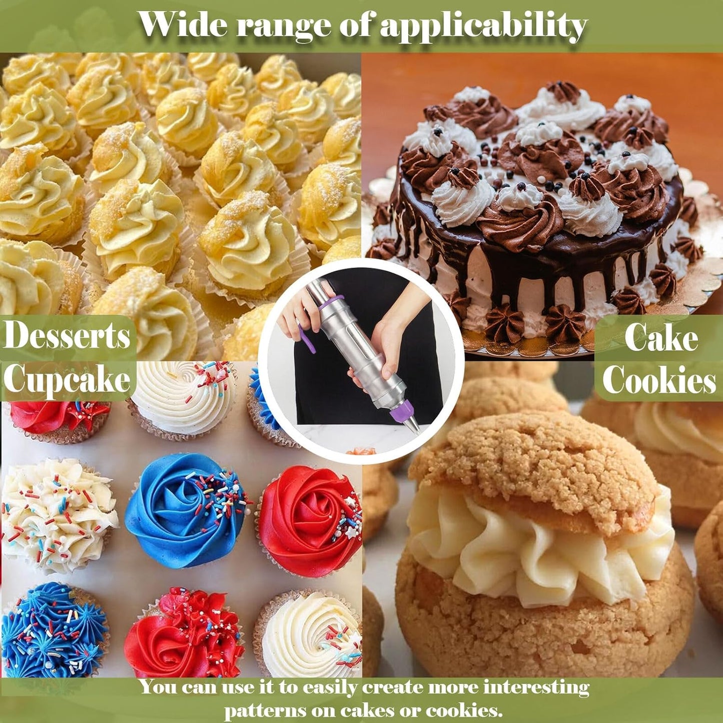 FANTEXY Dessert Decorating Syringe Set, Icing Piping Kit Stainless Steels Cake Decorating Tools 6 Piping Icing Nozzles Cupcake Decorating Kit