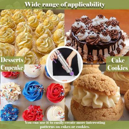 FANTEXY Dessert Decorating Syringe Set, Icing Piping Kit Stainless Steels Cake Decorating Tools 6 Piping Icing Nozzles Cupcake Decorating Kit