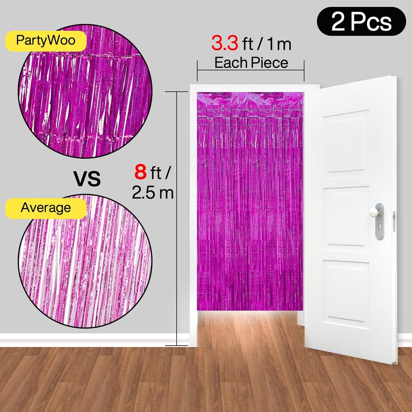 PartyWoo Silver Streamers 3pcs Tinsel Backdrop 8.2FT Metallic Tinsel Foil Fringe Streamer Curtains Party Photo Booth Backdrop for Graduation Baby Shower Bachelorette Wedding Disco Party Decorations