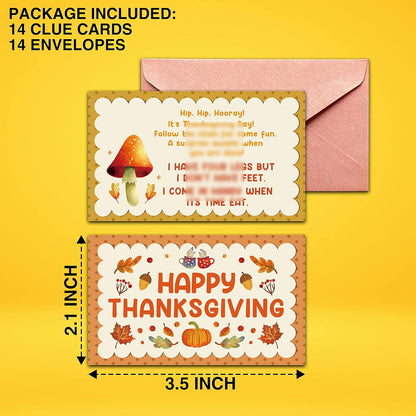 Thanksgiving Treasure Hunt Clues - Fall Scavenger Hunt Clues - Outdoor Indoor Autumn Harvest Riddles - Turkey Party Games for Adults - Thanksgiving's Day Activities & Decorations (14 Pack)-01