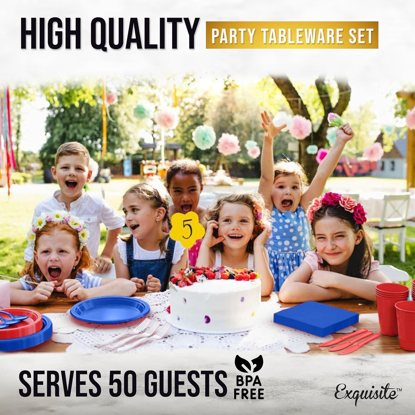 350 Pcs Black Plastic Plates For Party, Black Disposable Plates Set, 50 Of Each 9" Dinner Plate Set, 7" Dessert Plate, Cups, Napkins & Cutlery Plastic Dinnerware Set Exquisite