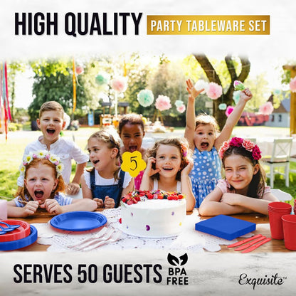 350 Pcs Black Plastic Plates For Party, Black Disposable Plates Set, 50 Of Each 9" Dinner Plate Set, 7" Dessert Plate, Cups, Napkins & Cutlery Plastic Dinnerware Set Exquisite