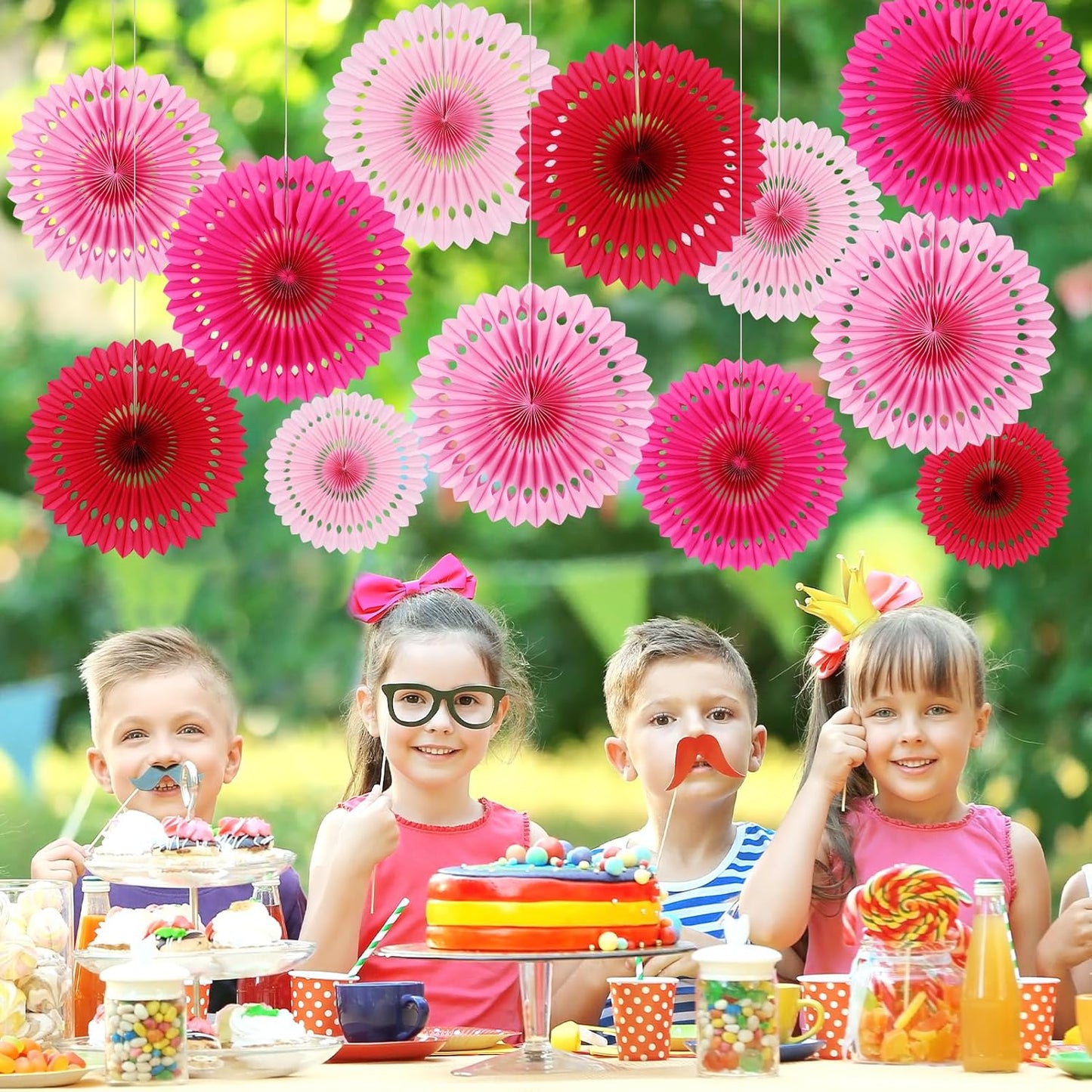 BestoFun 12PCS Paper Fans Hot Pink Party Decorations Tissue Paper Flowers Decorations Hanging Honeycomb Round Paper Fans Decoration for Girl Groovy Birthday Baby Shower Wedding