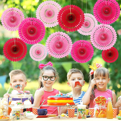 BestoFun 12PCS Paper Fans Hot Pink Party Decorations Tissue Paper Flowers Decorations Hanging Honeycomb Round Paper Fans Decoration for Girl Groovy Birthday Baby Shower Wedding