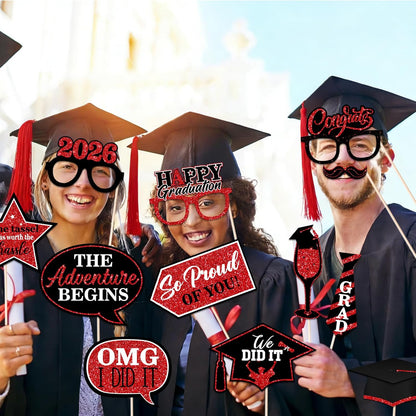 46Pcs Blue Gold Graduation Photo Booth Props 2026 Graduation Decorations with Sticks Class of 2026 Grad Party Favors Supplies for High School & College
