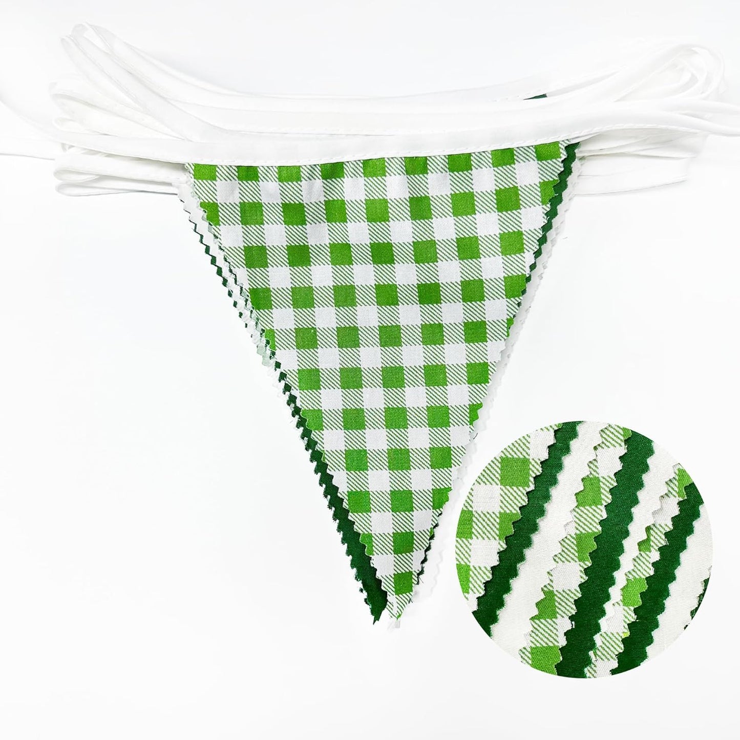 32Ft Dusty Blue Party Decorations Retro Blue Gingham Triangle Banner Flag Pennant Fabric Garland Streamers for Nautical Wedding Birthday Ahoy Achor Bridal Baby Shower Under The Sea Decor Supplies