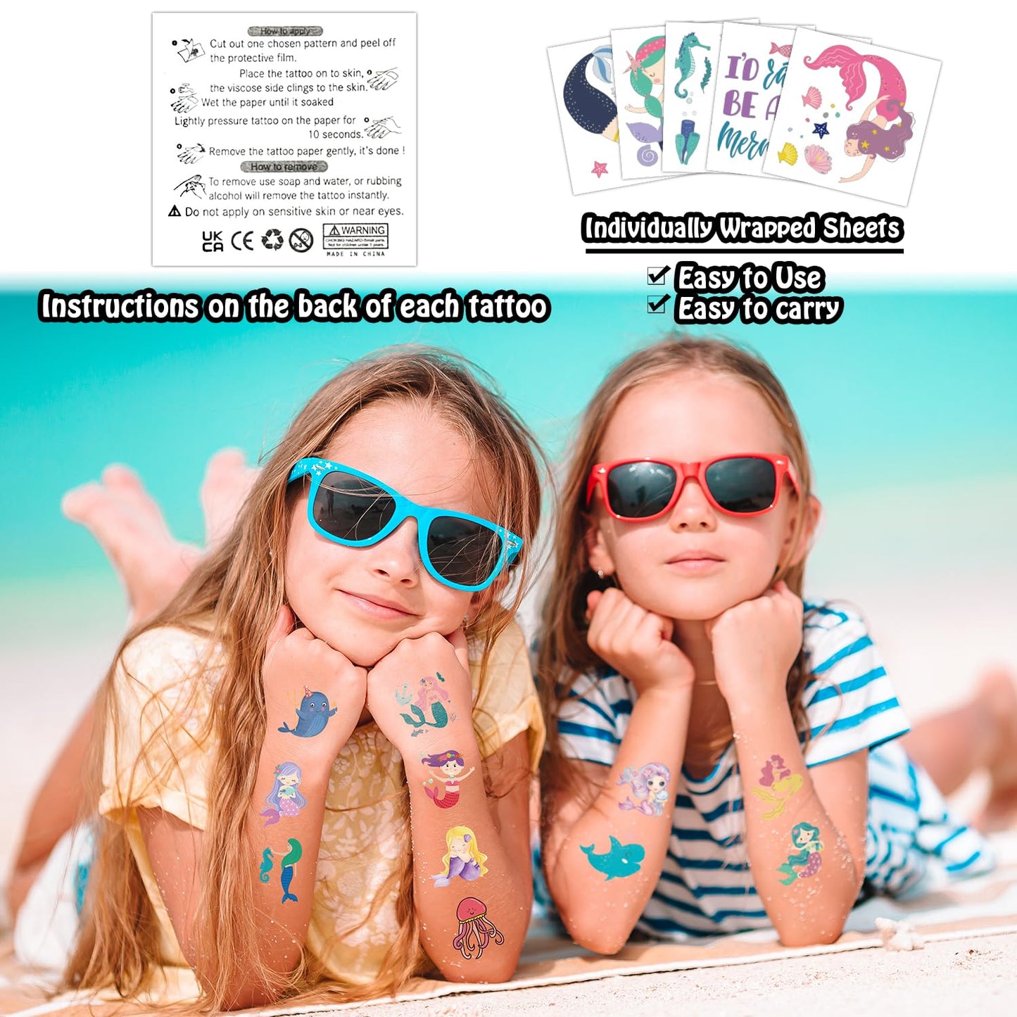 Partywind 408 PCS Kids Tattoos for Party Supplies, Individually Wrapped Sheet Temporary Tattoos Stickers for Kids Goodie Bag Stuffers, Fun Birthday Party Favors - Mixed