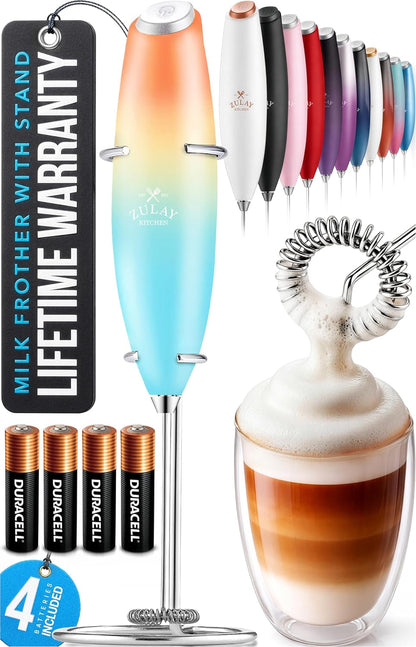 Zulay Kitchen Powerful Milk Frother Wand With Duracell Batteries - Ultra Fast Handheld Drink Mixer - Electric Whisk Foam Maker for Coffee, Lattes, Cappuccino & Matcha - Z1 Motor - Black - Colors D