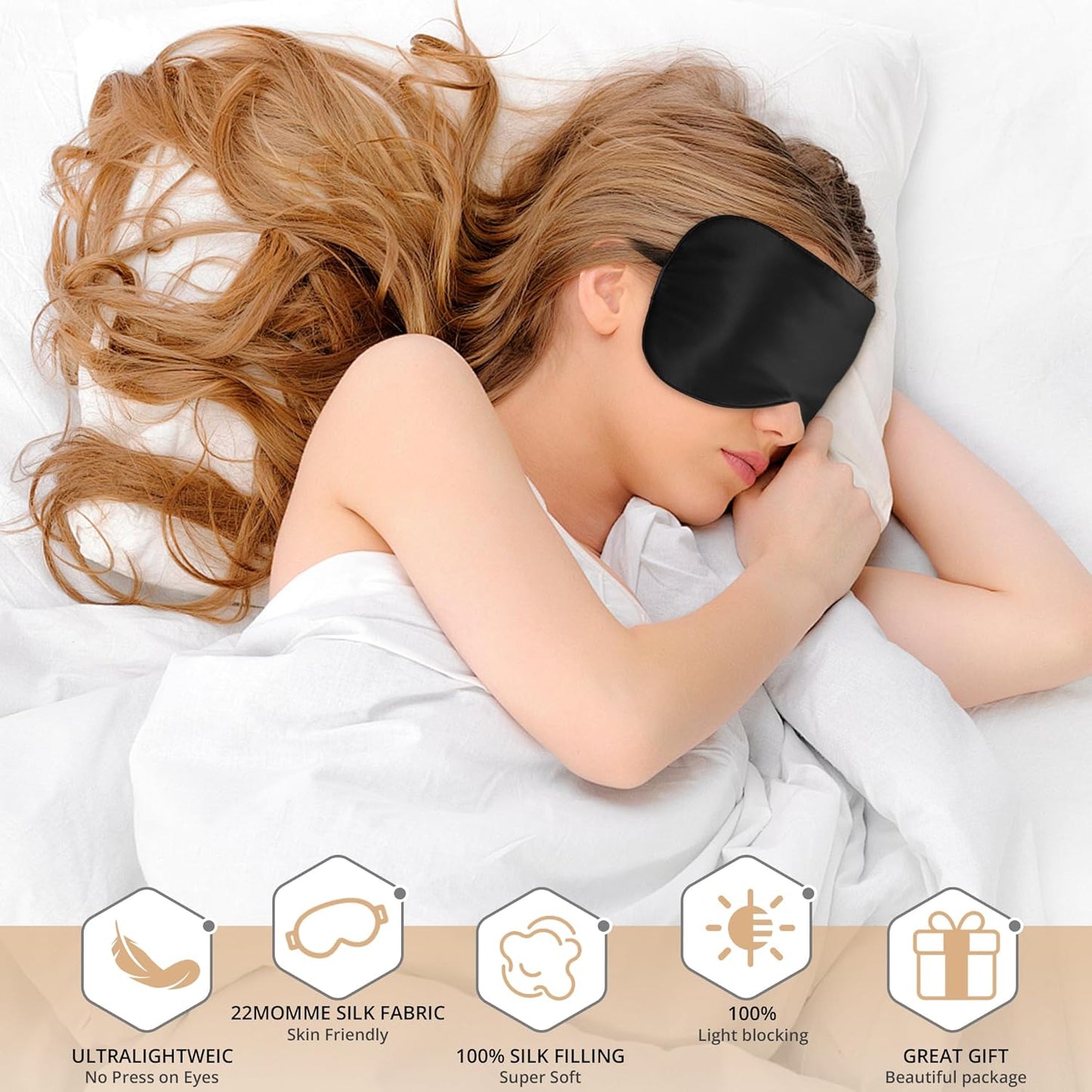 Silk Eye Mask with Adjustable Strap, Satin Blackout Sleeping Mask for Men&Women, Comfortable Blindfold Eyeshade for Night Sleep(Blue)