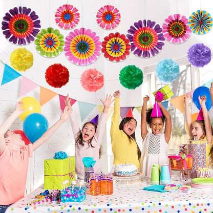 Outus 21 Pcs Spring Flower Hanging Paper Fans Flower Paper Fans Classroom Decorations Springtime Summer Tissue Pom Poms for Ceiling Wedding Birthday Party Supply Classroom Decor(Spring Flower)