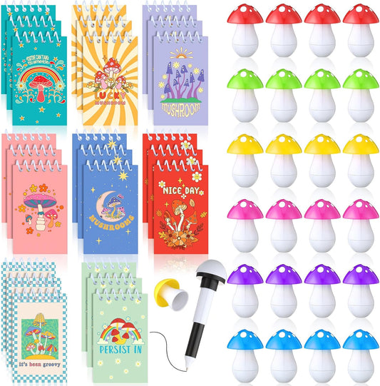 Kisston 48 Pcs Woodland Mushroom Party Favors Include 24 Mushroom Mini Notebooks Notepads and 24 Ballpoint Pen Gifts for Teacher Office Reward