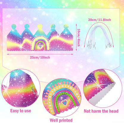 Kathfly Rainbow Birthday Party Hats Crown Headbands for Kids Birthday, Event, Rainbow Theme Party Supplies